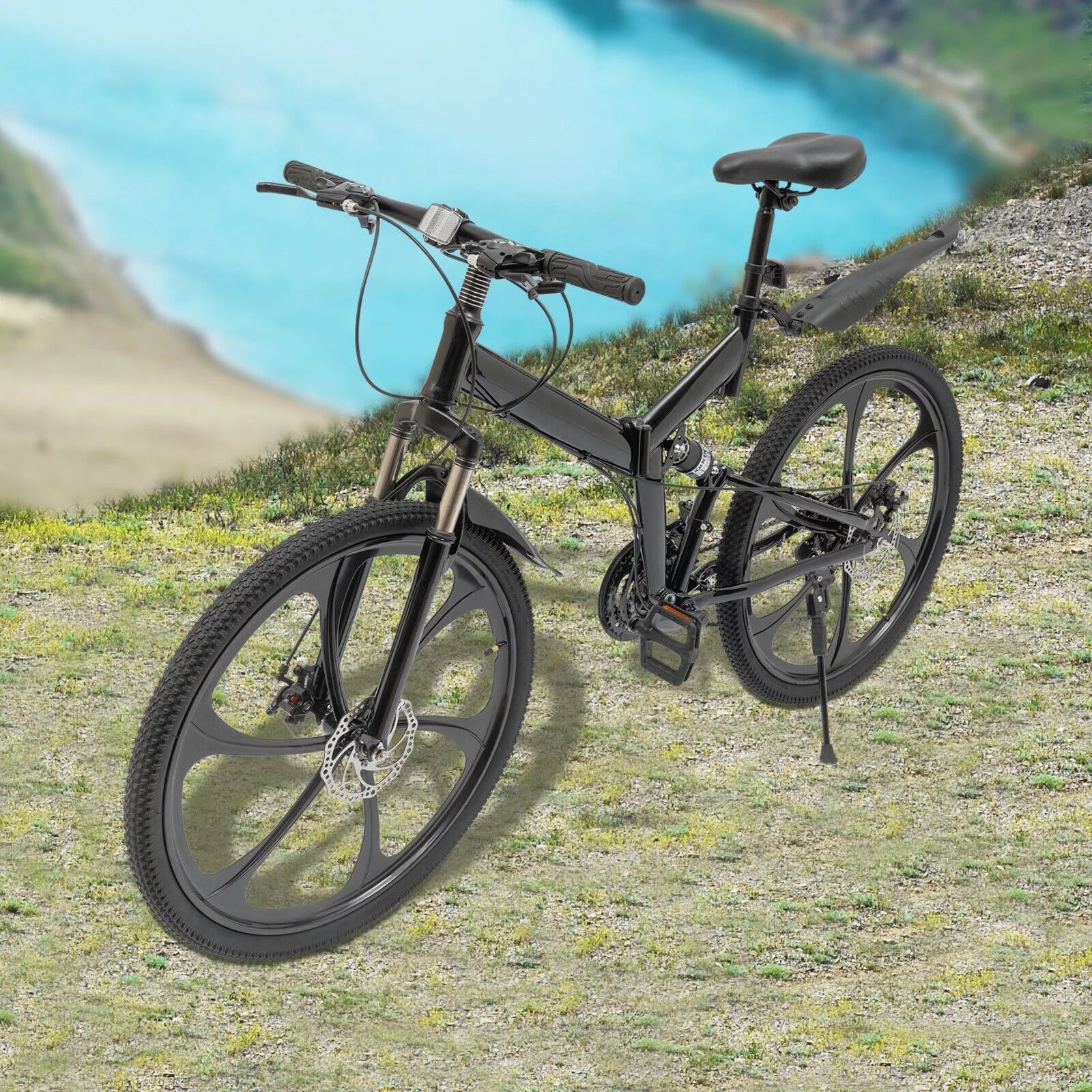 Miumaeov 26" Black Adult Folding Bike 21-Speed Shifter Folding City Bike Light Weight Carbon Steel Camping Bicycle Max Loading 150kg/330lbs