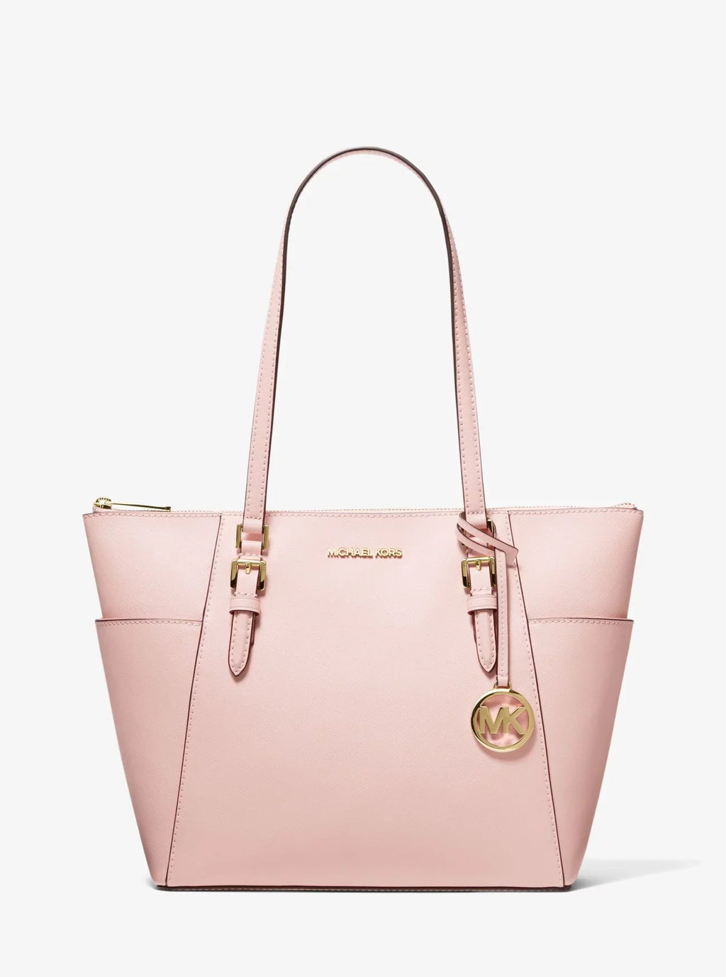 Michael Kors Charlotte Signature Leather Large Top Zip Tote Handbag Bag (Powder Blush Solid), Female