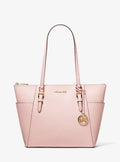 Michael Kors Charlotte Signature Leather Large Top Zip Tote Handbag Bag (Powder Blush Solid), Female