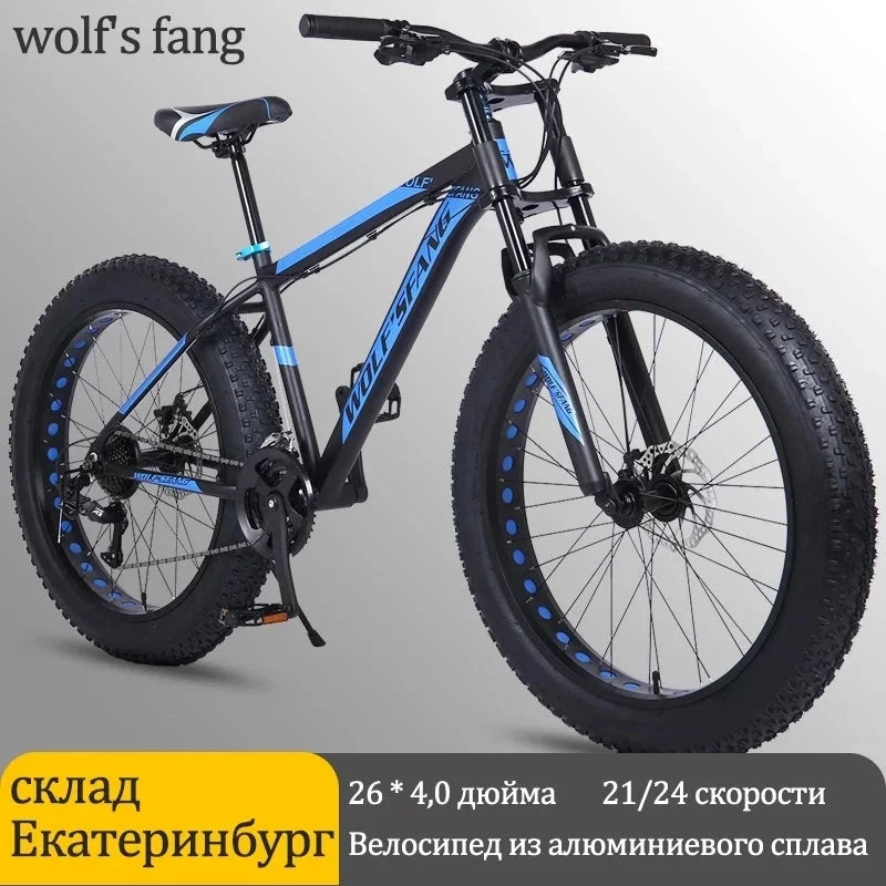 Wolf's Fang Bicycle 26*4.0 Inch 24 Speed Fat Bikes Aluminum Alloy Frame Snow Wide Tire Double Front Ffork Men Women Cycling