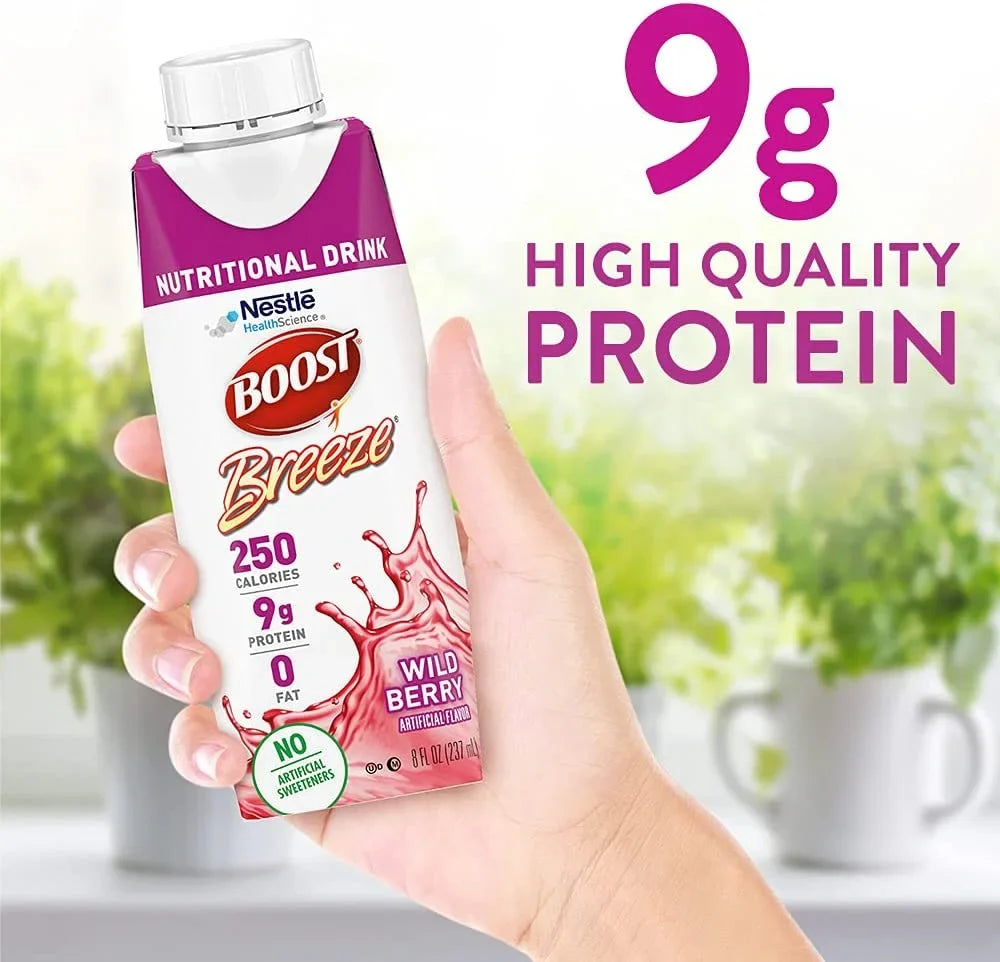 Boost Breeze Nutritional Drink Wild Berry, 8 ounce Carton, 24 Count