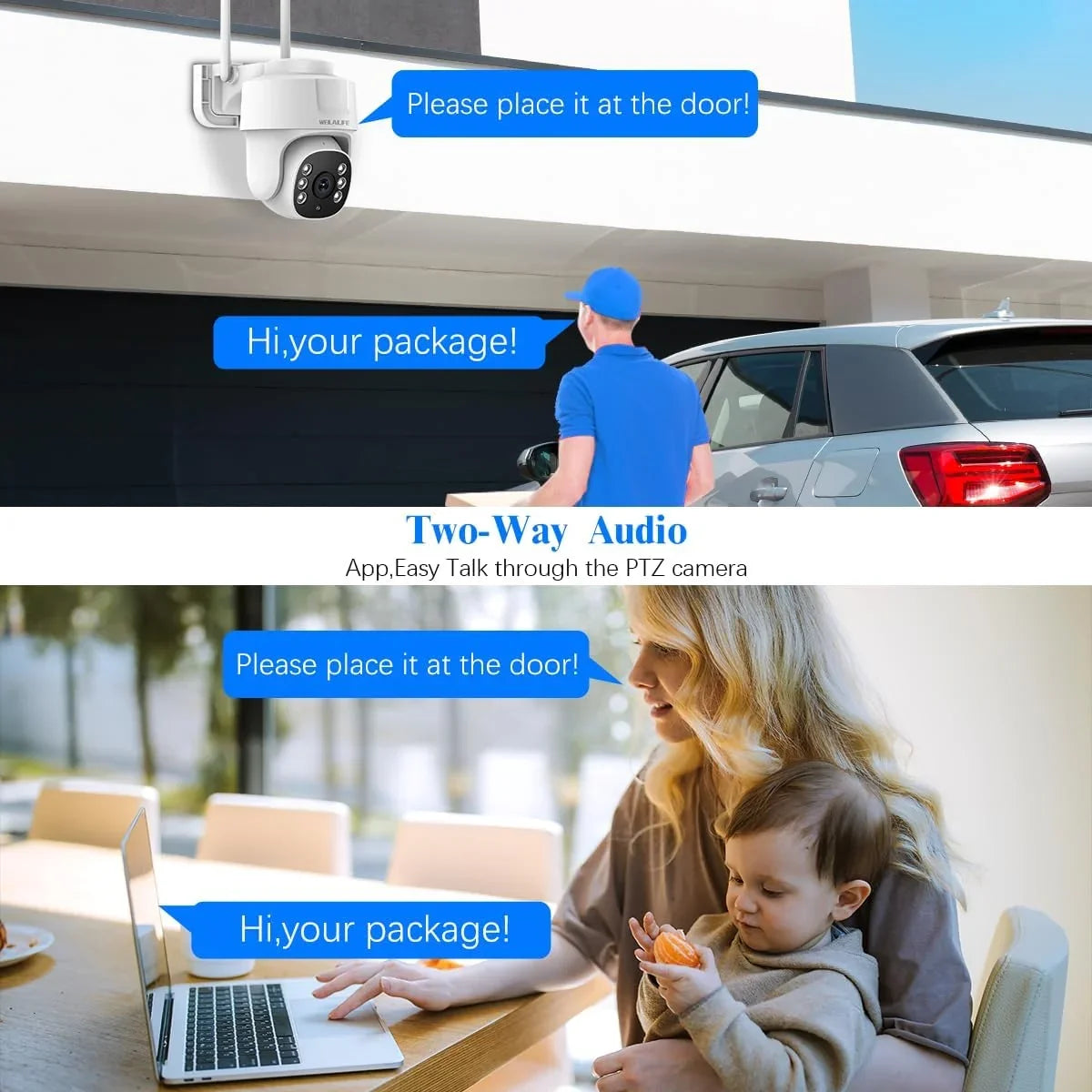 WEILAILIFE 【360° PT Digital Zoom, Two-Way Audio】 Outdoor Wireless Security Camera System Indoor PTZ Security Cameras Waterproof Home Video Surveillance