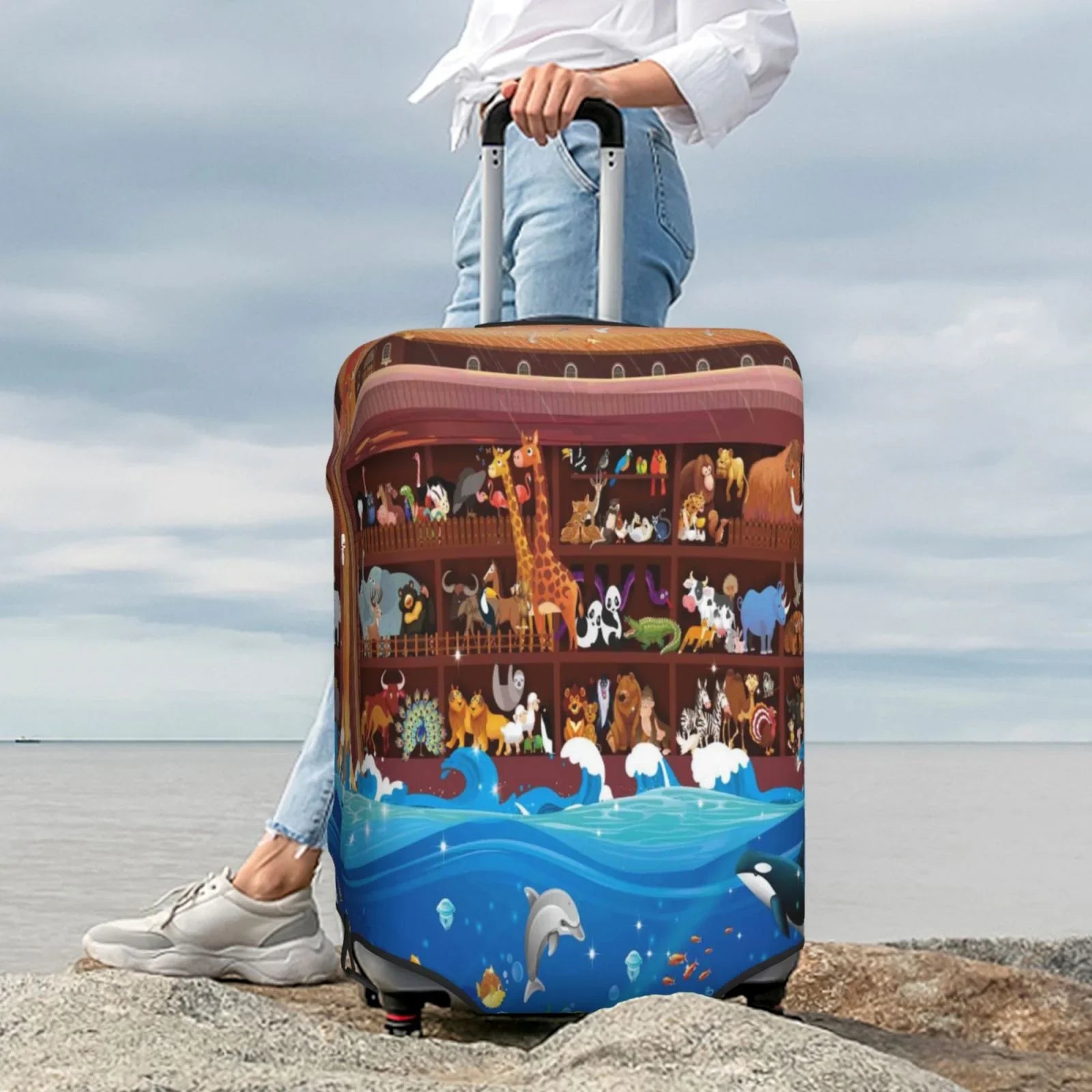 Junzan Animals On Noah'S Ark2 Print Washable Luggage Cover - Fashion Suitcase Protector Fits 18-32 Inch Luggage