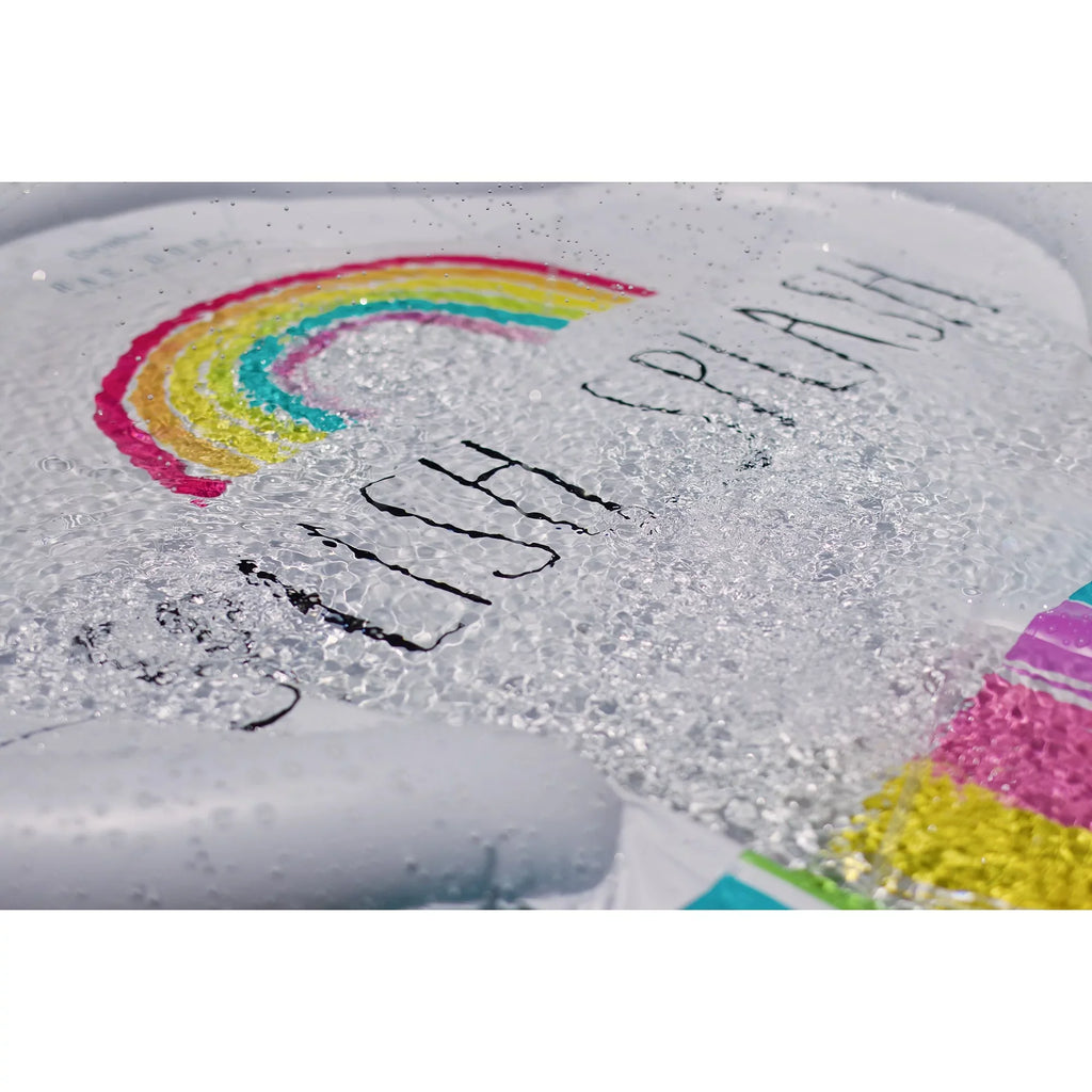 Rae Dunn: Splish Splash Rainbow Slide & Ride -16 Foot Water Slide Sprinkler, CocoNut Float, Durable Sliding Mat, Age 5+