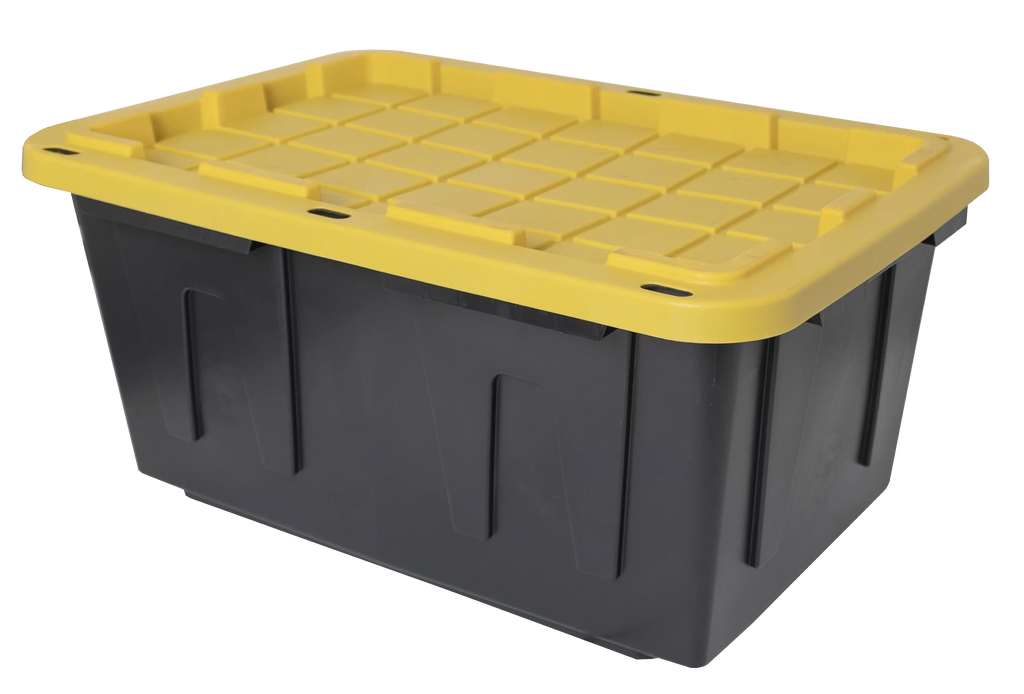 Tough Box 17 Gallon Stackable Snap Lid Plastic Storage Container, Black with Yellow Lid, Set of 4