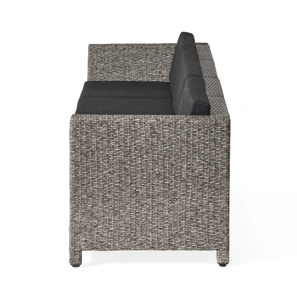 GDF Studio Venice Outdoor Wicker 4 Seater Sectional Sofa with Cushions, Mixed Black and Dark Gray