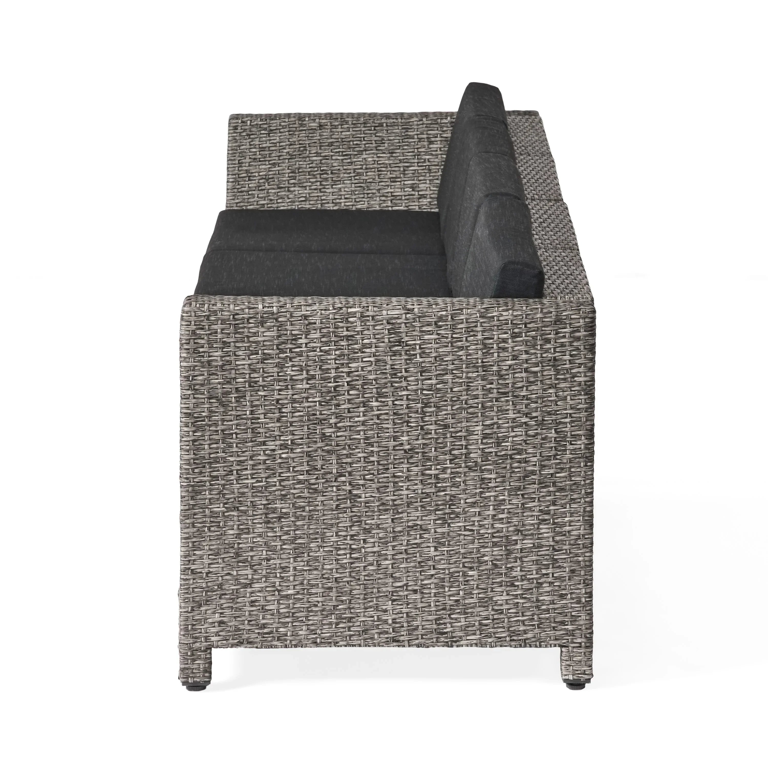 GDF Studio Venice Outdoor Wicker 4 Seater Sectional Sofa with Cushions, Mixed Black and Dark Gray