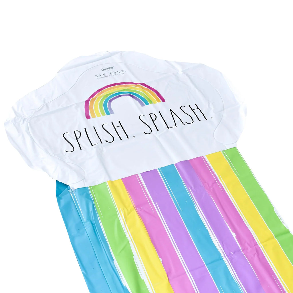 Rae Dunn: Splish Splash Rainbow Slide & Ride -16 Foot Water Slide Sprinkler, CocoNut Float, Durable Sliding Mat, Age 5+