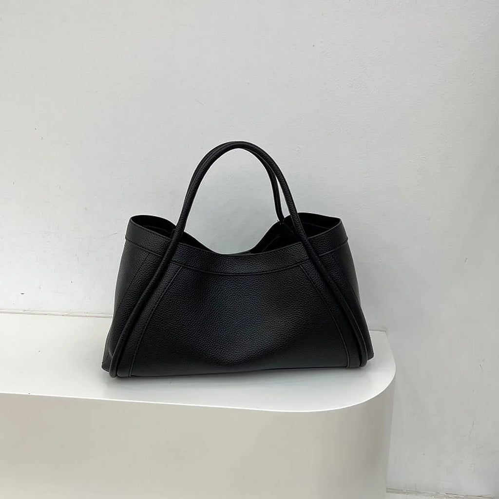 Nvzi Large Capacity Work Vegan Leather Tote Bags,Genuine Leather Shoulder Tote Bag for Women,Slouchy Oversized Bag（Black）