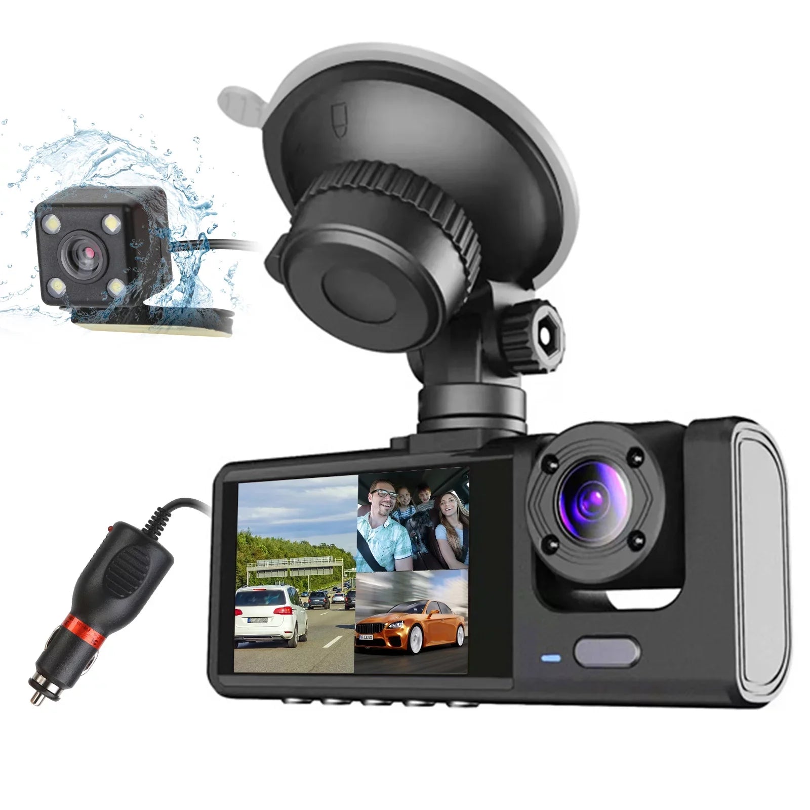 iMountek Dash Cam Front Rear and Inside 1080P Three Channels with IR Night Vision Car Camera, Monitor Driving Vehicle Recorder