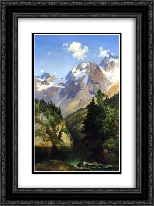 Thomas Moran 2x Matted 18x24 Black Ornate Framed Art Print 'A Rocky Mountain Peak, Idaho Territory'