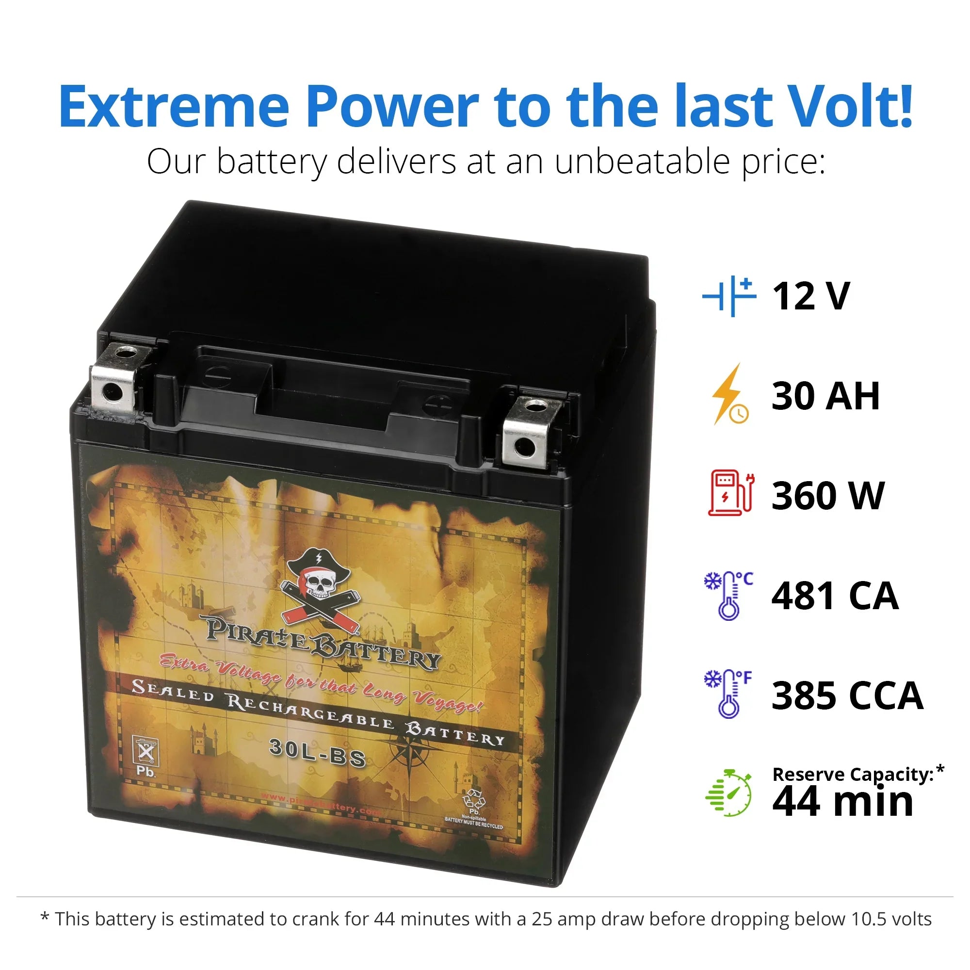 Pirate Battery YTX30L-BS (30L-BS 12 Volt,30 Ah, 270 CCA) Snowmobile Battery for Brp (ski-doo) Expedition Se Year (15-17)