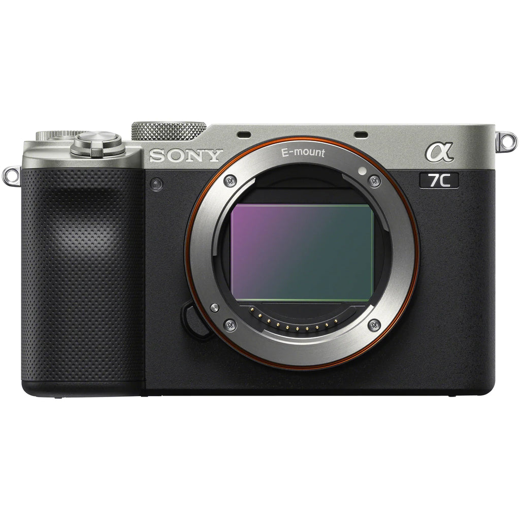 a7C Mirrorless Full Frame Camera Body with  FE 24mm F2.8 G Compact Lens SEL24F28G Silver ILCE7C/S Bundle with Deco Gear Photography Backpack Case + Microphone + LED + Monopod and Accessories
