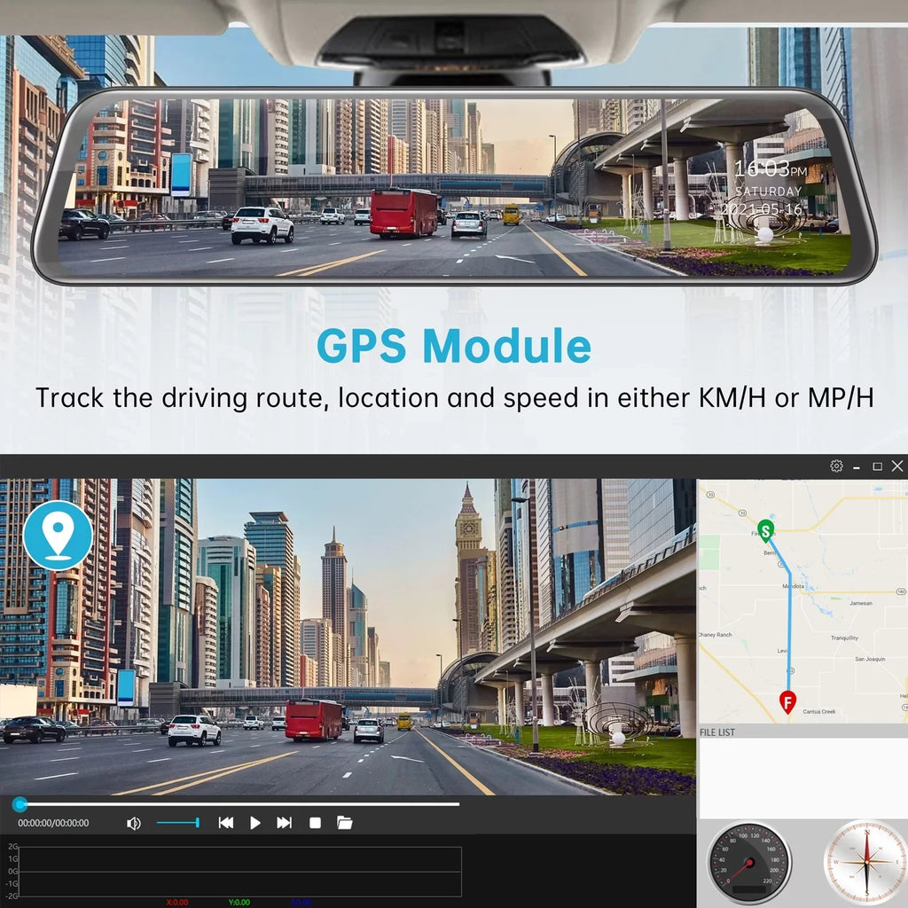 TOGUARD 2.5K Mirror Dash Cam with Voice Control GPS, 12" Wireless Rear View Mirror with Night Vision Waterproof Backup Camera, Front and Rear Dash Cam w/Anti-Glare, Touch Screen, Emergency Lock, Parki