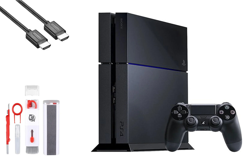 PlayStation 4 500GB Gaming Console Black HDMI Cable with BOLT AXTION Cleaning Kit Bundle Like New
