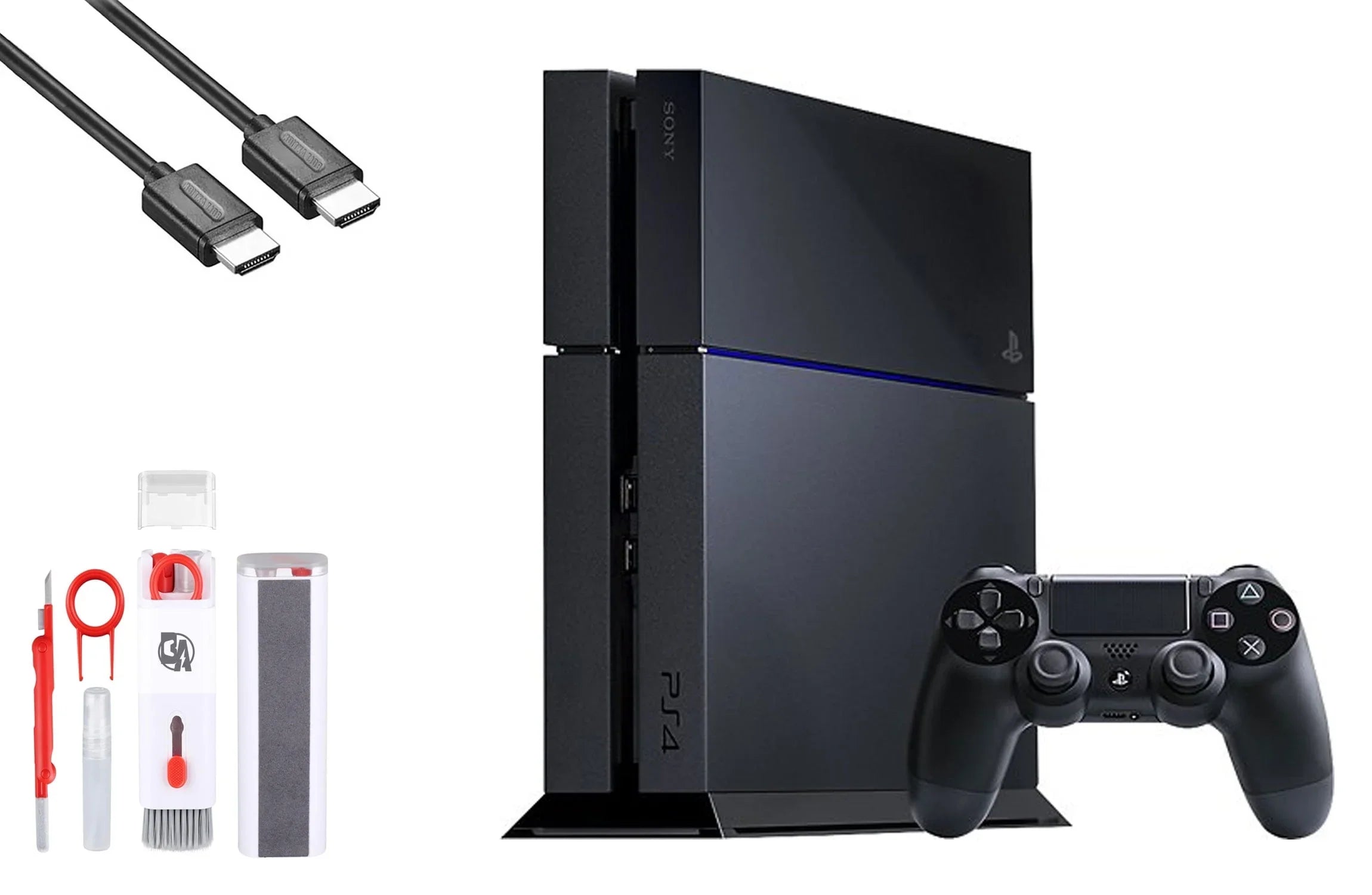 PlayStation 4 500GB Gaming Console Black HDMI Cable with BOLT AXTION Cleaning Kit Bundle Like New