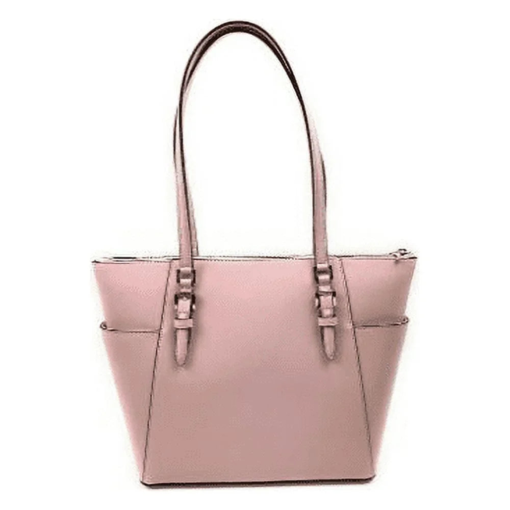Michael Kors Charlotte Signature Leather Large Top Zip Tote Handbag Bag (Powder Blush Solid), Female
