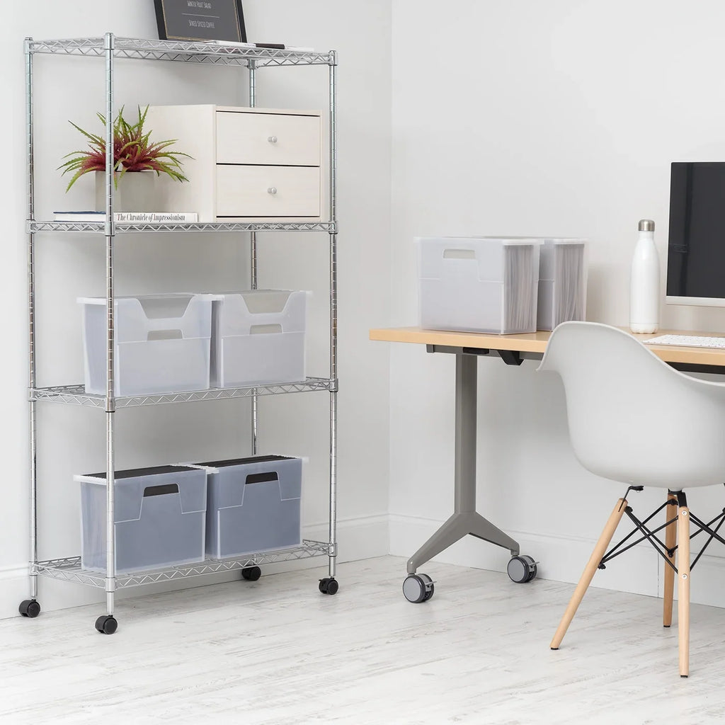 IRIS USA Medium Portable Desktop File Box with Open Lid, 6 Pack, Side Handles, Hanging File Folders, Tabs & Inserts, Letter Size, Magazines, Newspapers, Mail, Books, Notebooks, Clear