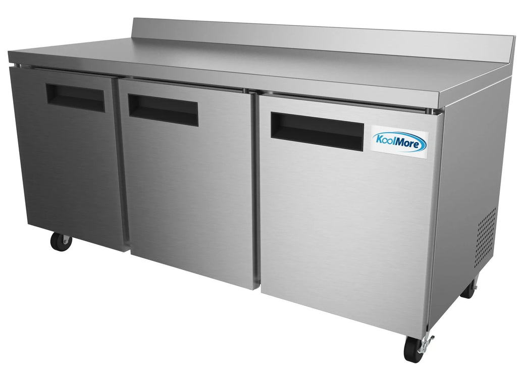 KoolMore 72 in. Commercial Three Door Worktop Refrigerator in Stainless Steel, 16.9 Cu. ft.