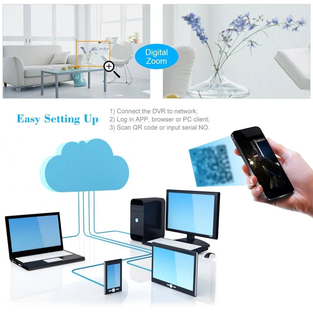 KKmoon DVR Video Recorder and 8 Camera Set Full High Definition Recording System P2P Remote Phone Monitoring for Home Office