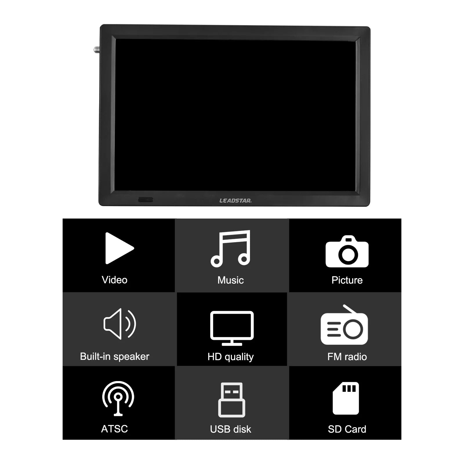 LEADSTAR D14 14-inch ATSC Digital TV Player Portable TV Car Television Player Card U Disk Playback with Remote Control