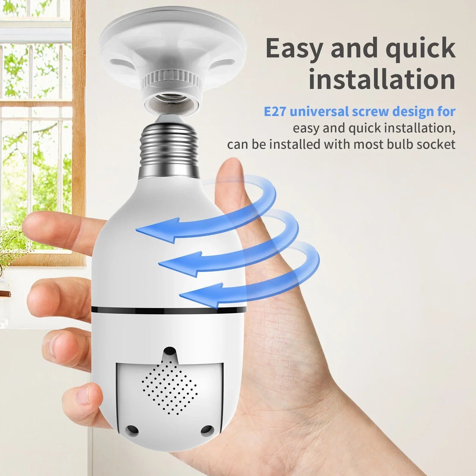 2PCS Wireless Security Camera, WIFI IP Camera, E27 Light Bulb 1080P HD Security Monitor Cam with Infrared Night Vision, White (Supports 2.4G &5G Wi-Fi)