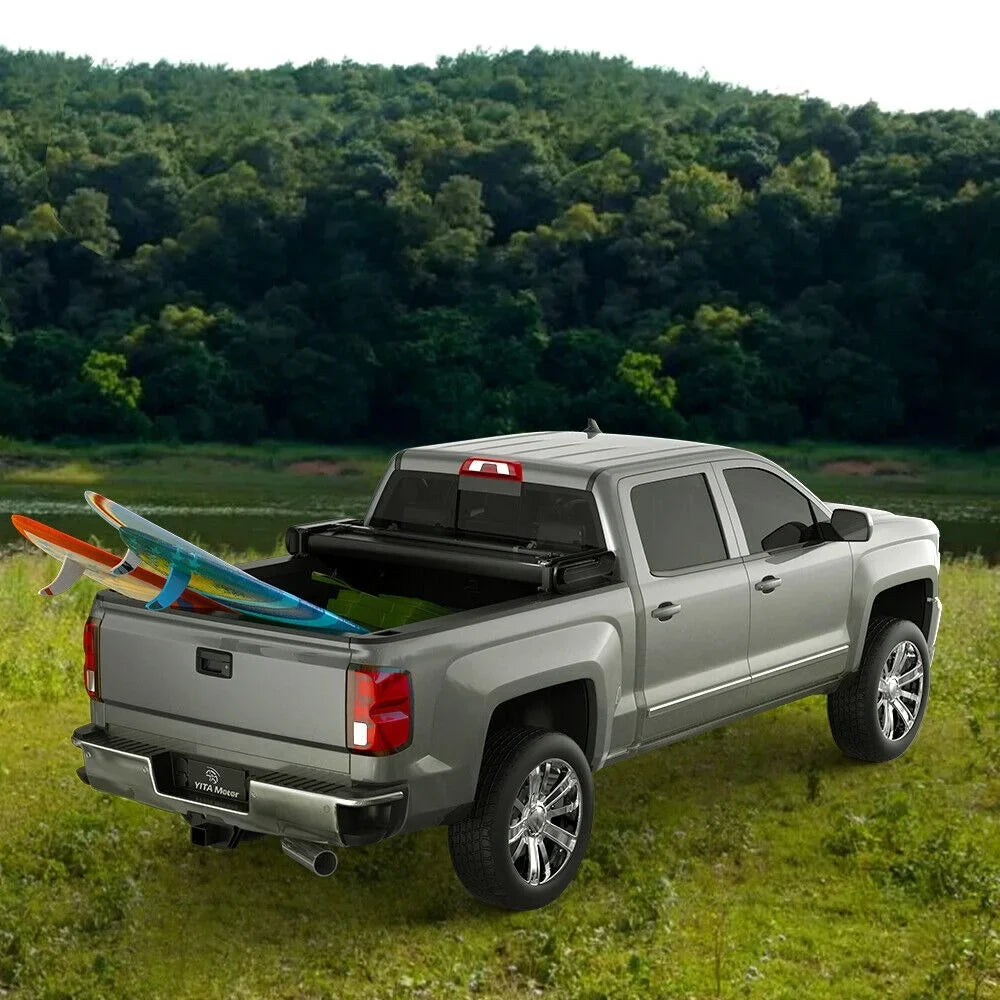 Ledkingdomus 8 ft 96.3" Bed Tonneau Cover Soft Quad-Fold for 2002-2023 Dodge Ram 1500 2500 3500
