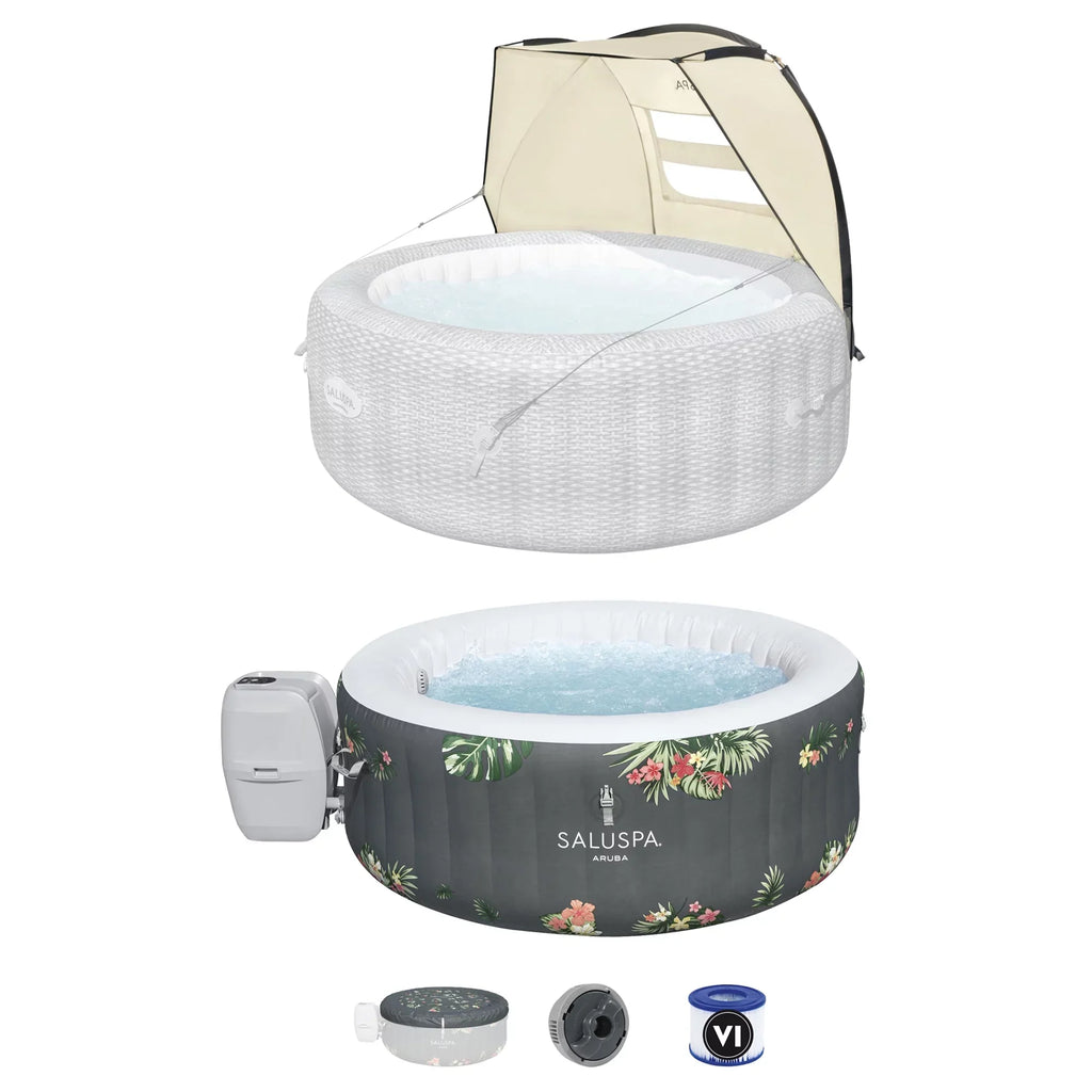 Bestway SaluSpa Sun Shade Canopy with Aruba SaluSpa InfLatitudeable Hot Tub