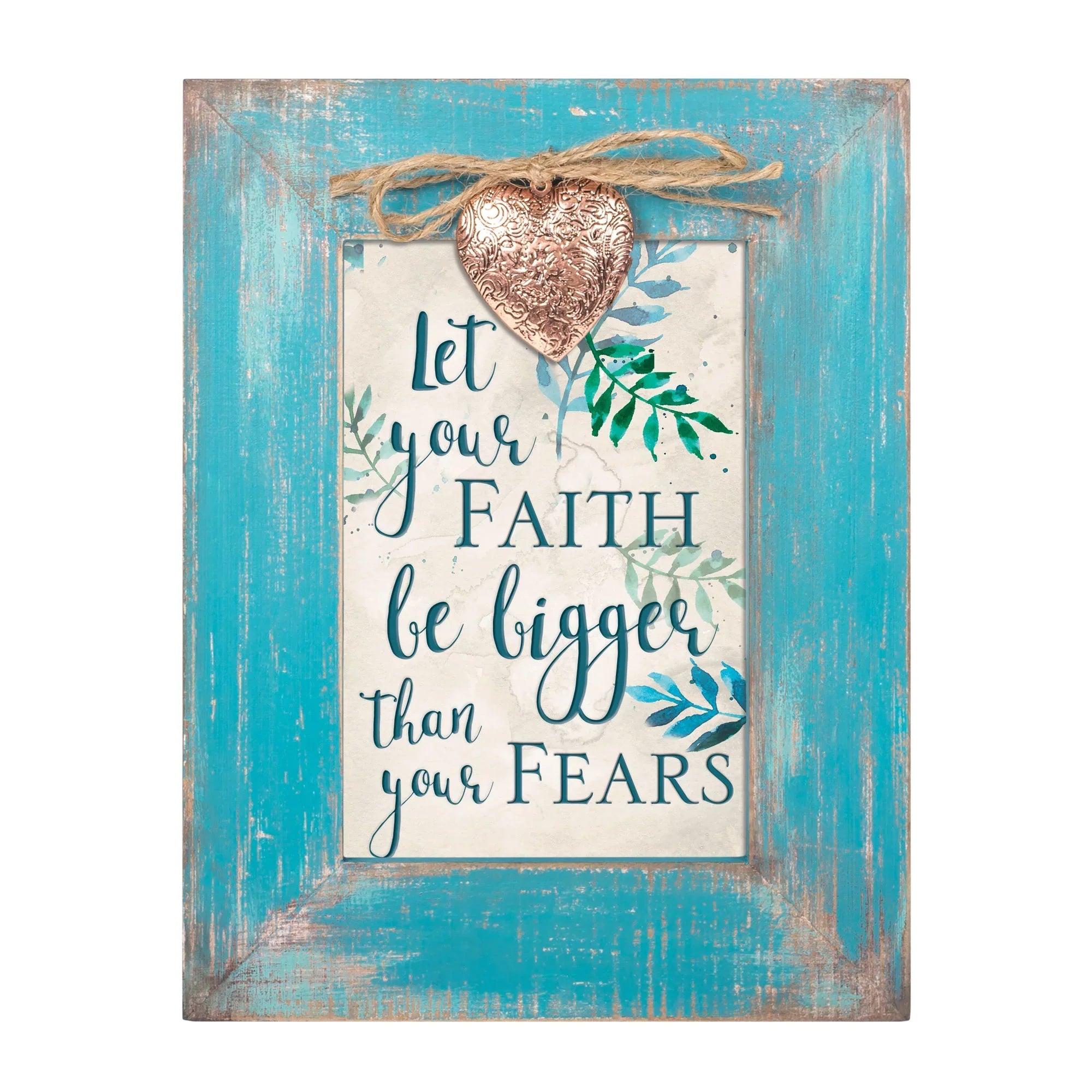 Let Your Faith Be Bigger Than Fears Teal Distressed Locket Easel Back Picture Frame