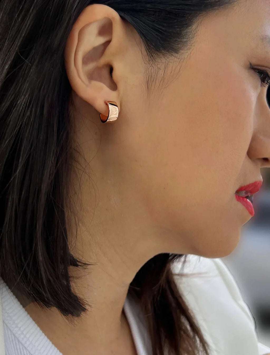 BOSS 18K ROSE GOLD OVER STERLING SILVER CHUBBY MINI HOOP EARRINGS