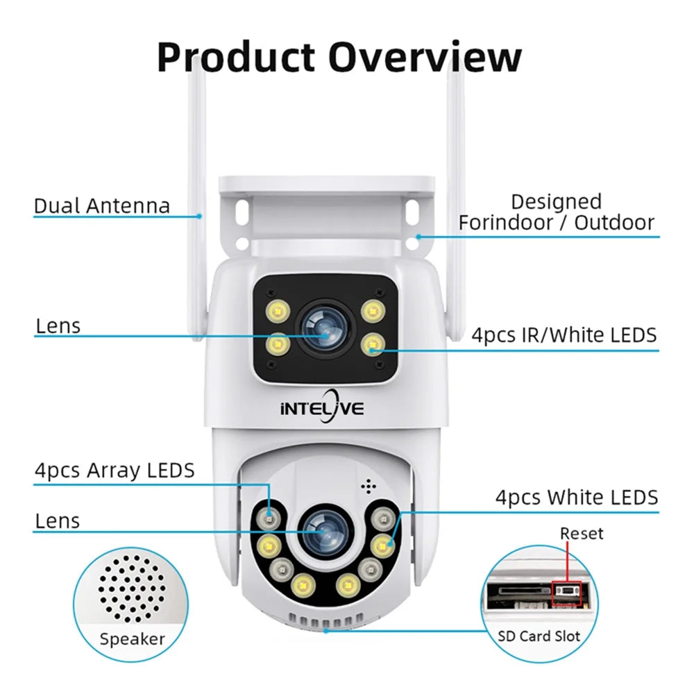 INTELIVE 4K Security Camera with Floodlight, Human Deduction Wireless Outdoor Camera, Rechargeable Powered Home Surveillance Camera with Full Color Night Vision Two Way Voice