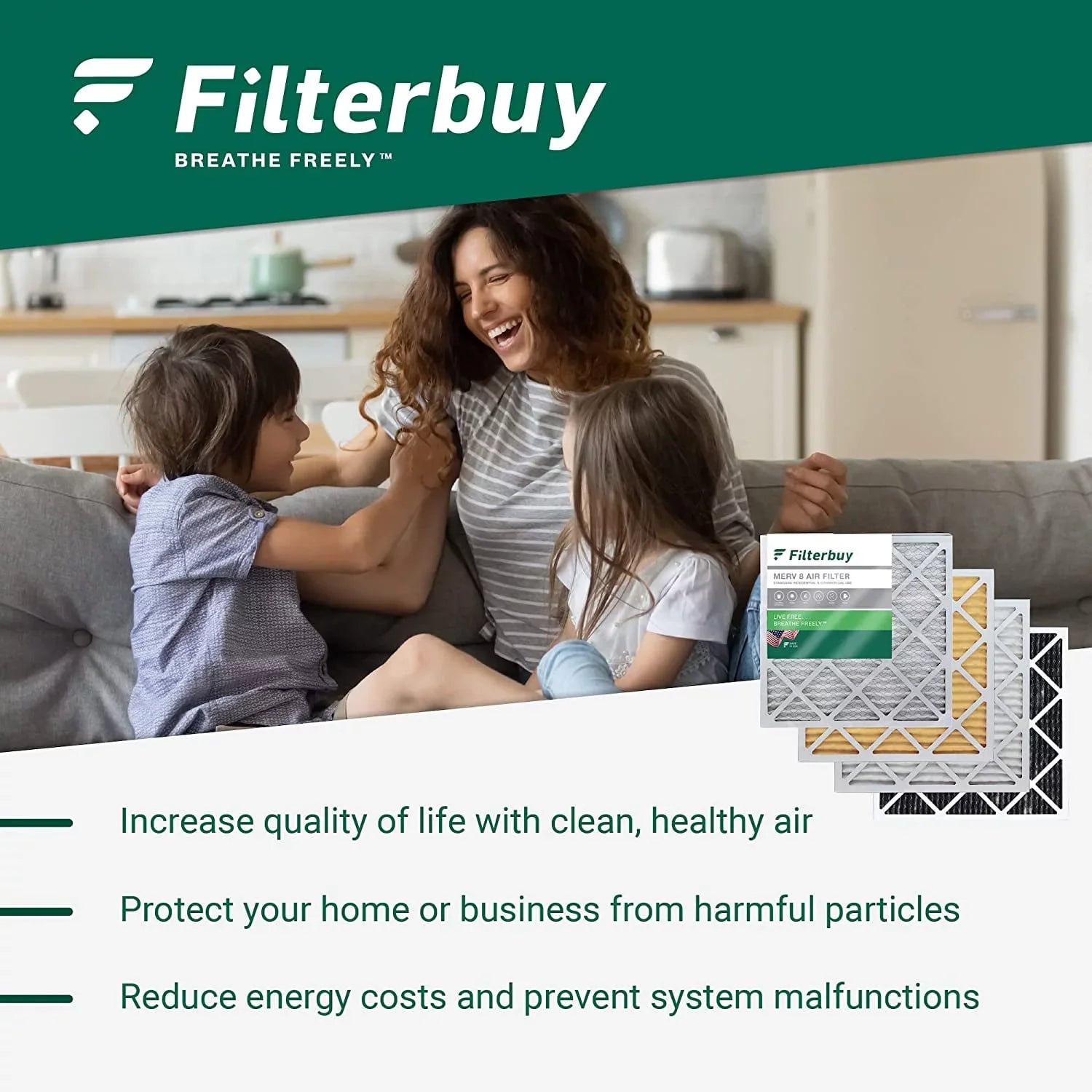 Filterbuy 20x20x4 MERV 13 Pleated HVAC AC Furnace Air Filters (4-Pack)