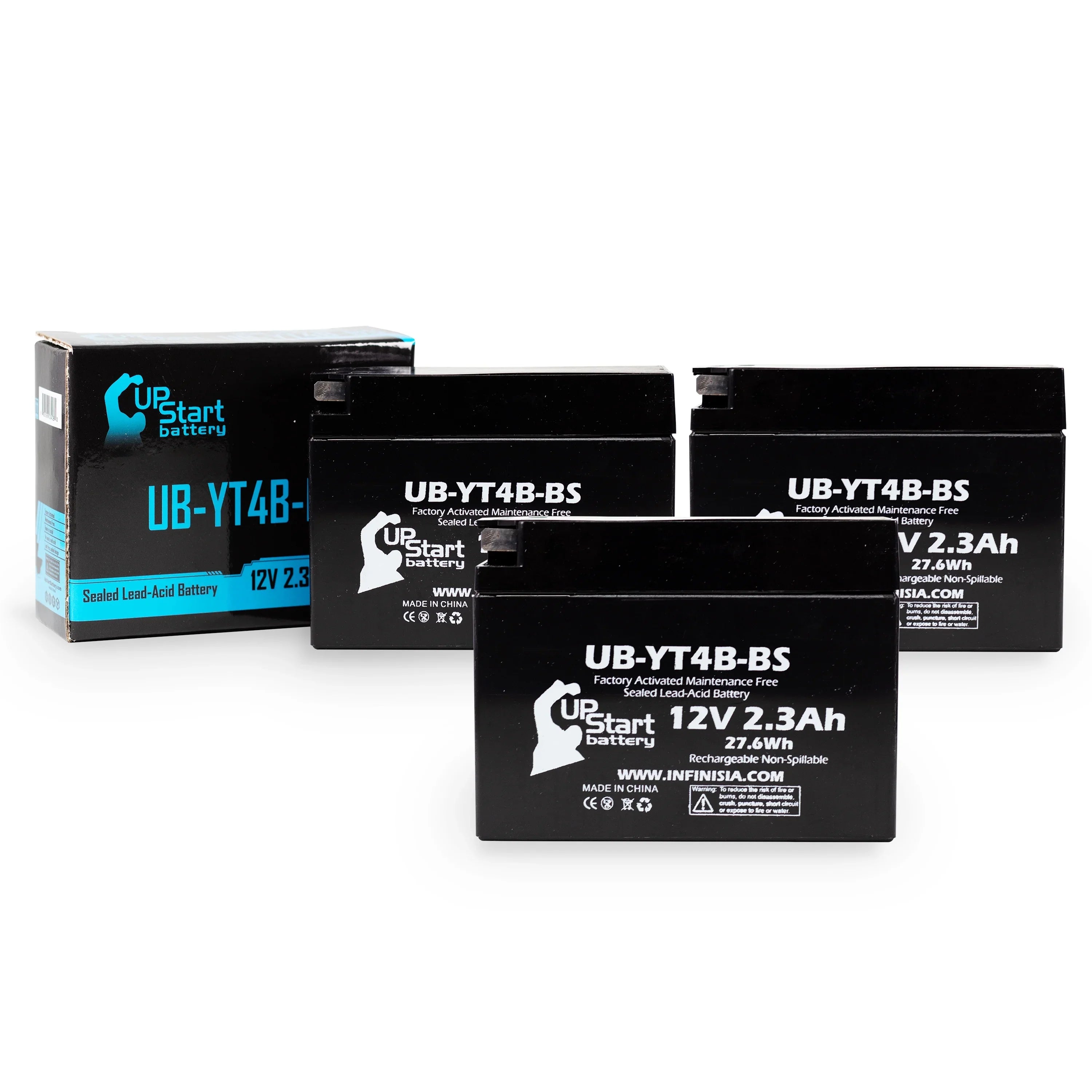 3 Pack - YT4B-BS Battery Replacement for (2.3Ah, 12v, Sealed) Factory Activated, Maintenance Free Battery - Compatible with 2015 Yamaha SR400, 2008 Suzuki DR-Z70, 2009 Suzuki DR-Z70