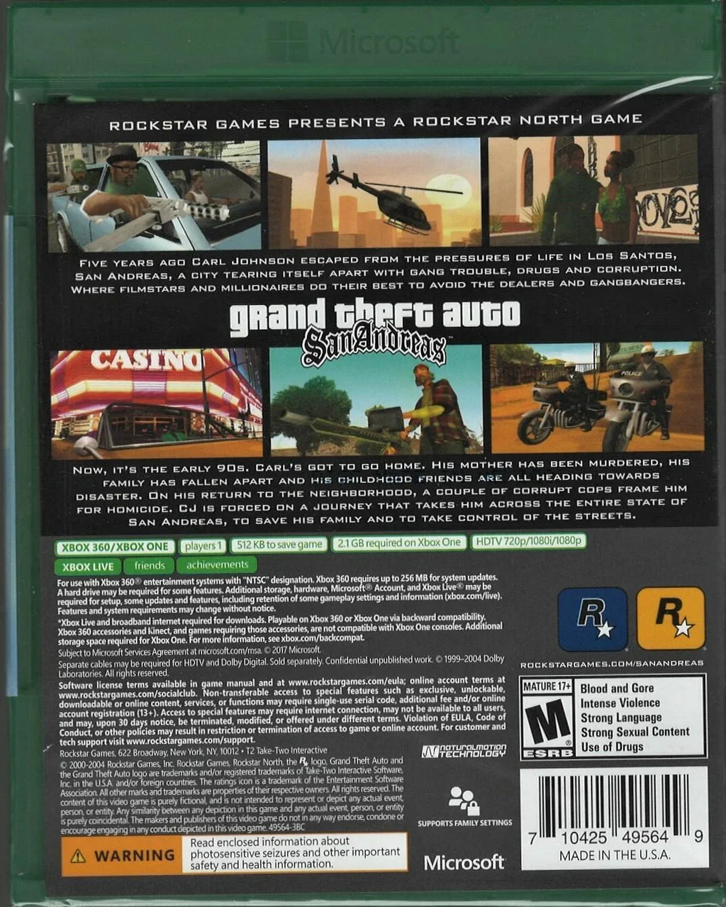 Grand Theft Auto: San Andreas (XB1 Packaging) Xbox 360 (Brand New Factory Sealed-0710425495649