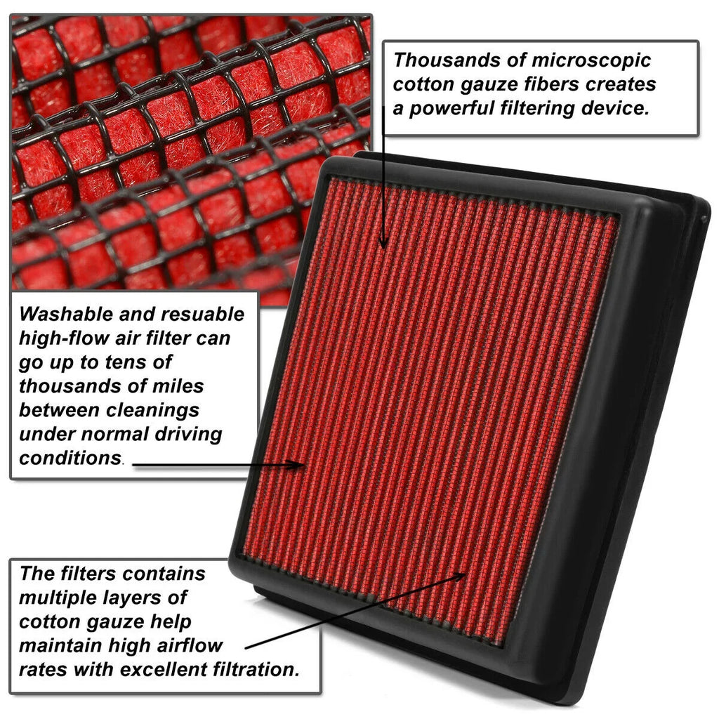 Teledu For 2011-2019 Buick Chevy 1.4/1.6/2.4 Durable Drop-In Dry Panel Air Filter Red