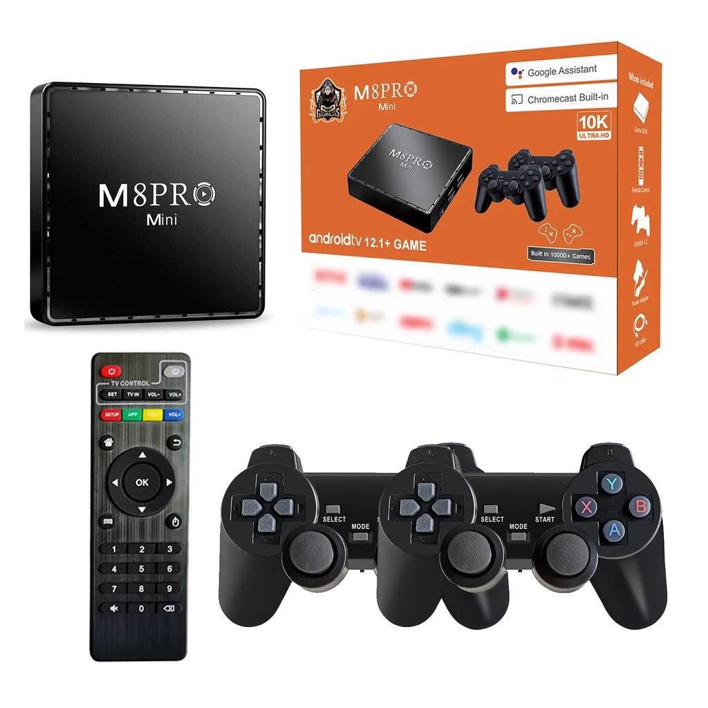Game TV Box M8 Pro Mini Android and Game Dual System with 10000+ Retor Game Wireless Controllers 100M 4K TV Box