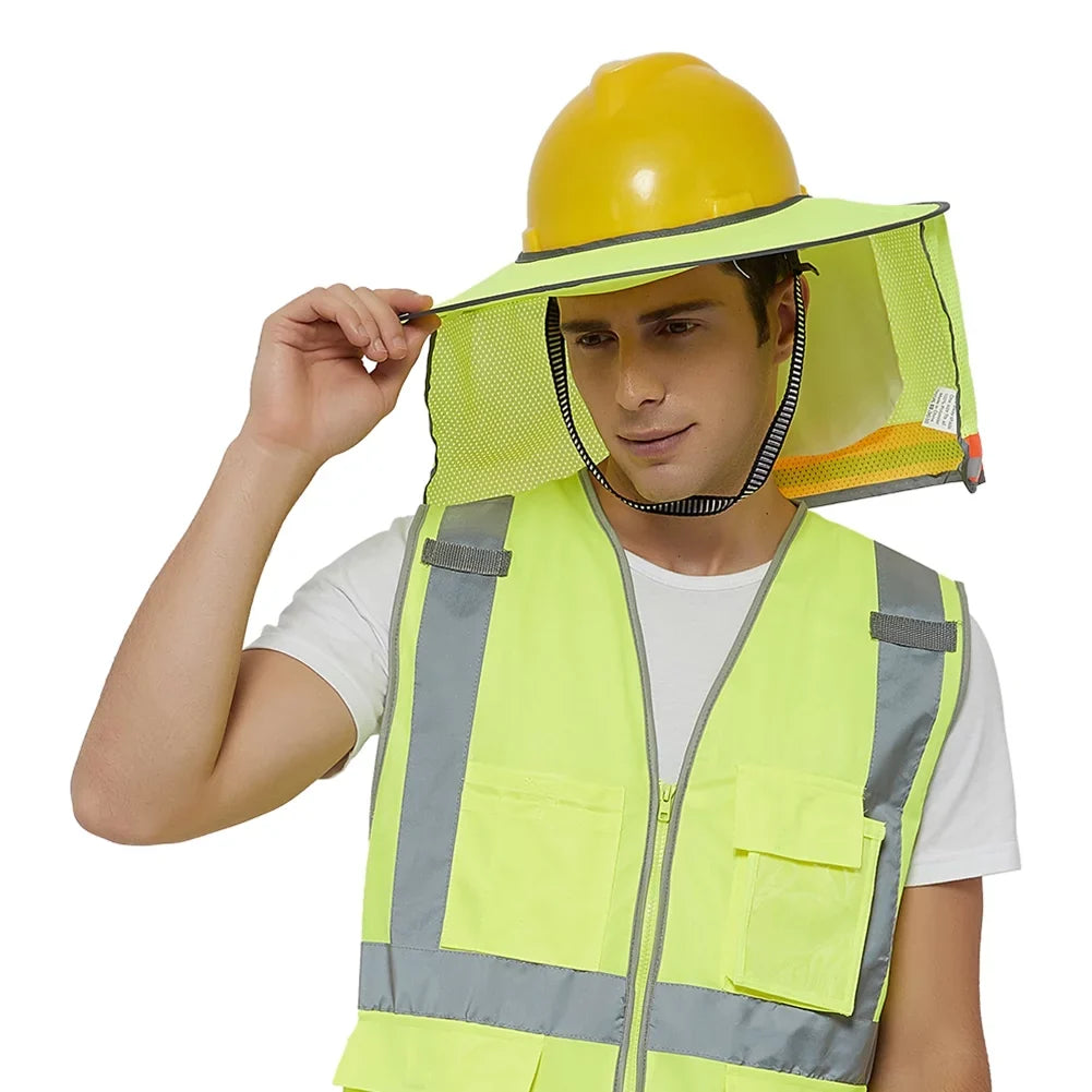 Toptie 3 Pack Hard Hat Sun Shield, Full Brim Mesh Sunshade with Visor, High Visibility Neck Shield