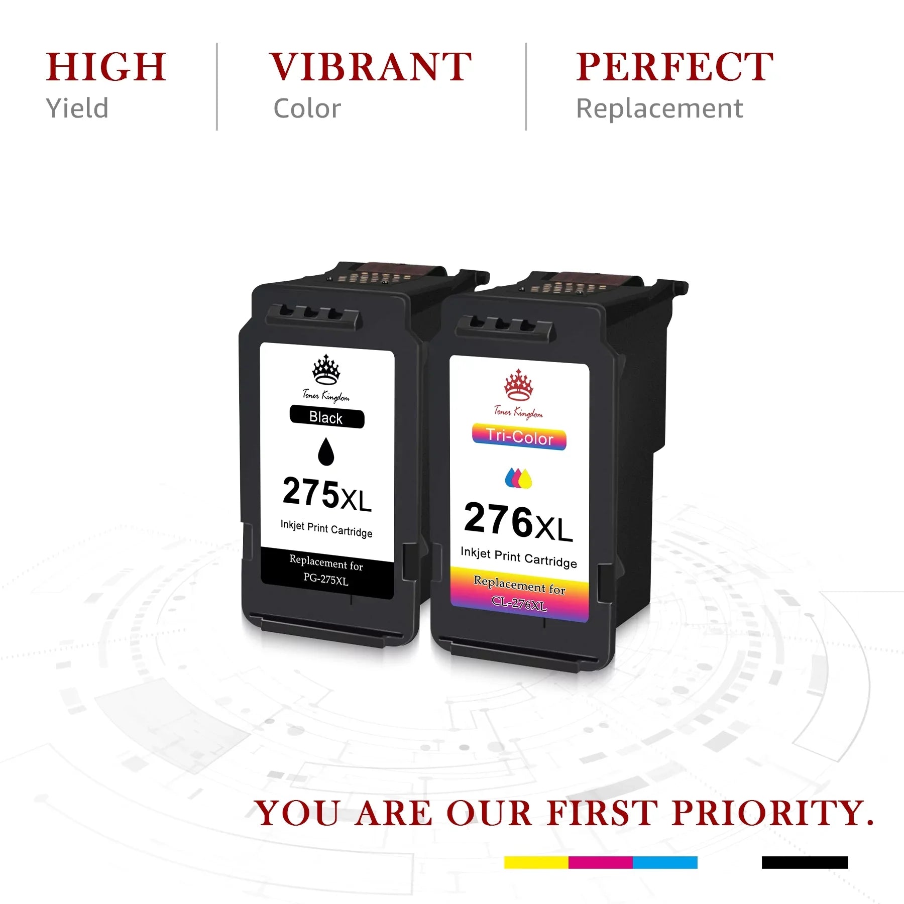 Toner Kingdom PG-275 CL-276 Ink Cartridges for  Ink 275 and 276 High Capacity 275XL 276XL Ink Cartridges for PIXMA TS3520 TS3522 TS3500 TR4720 TR4722 TR4700 Printers (2 Black, 1 Color)