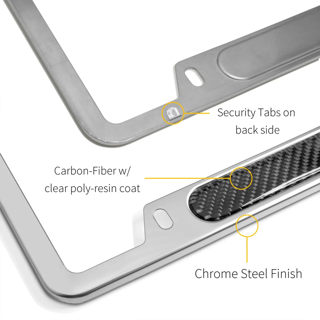 Honda Civic Si Real Carbon Fiber NamepLatitudee Chrome Stainless Steel License Frame