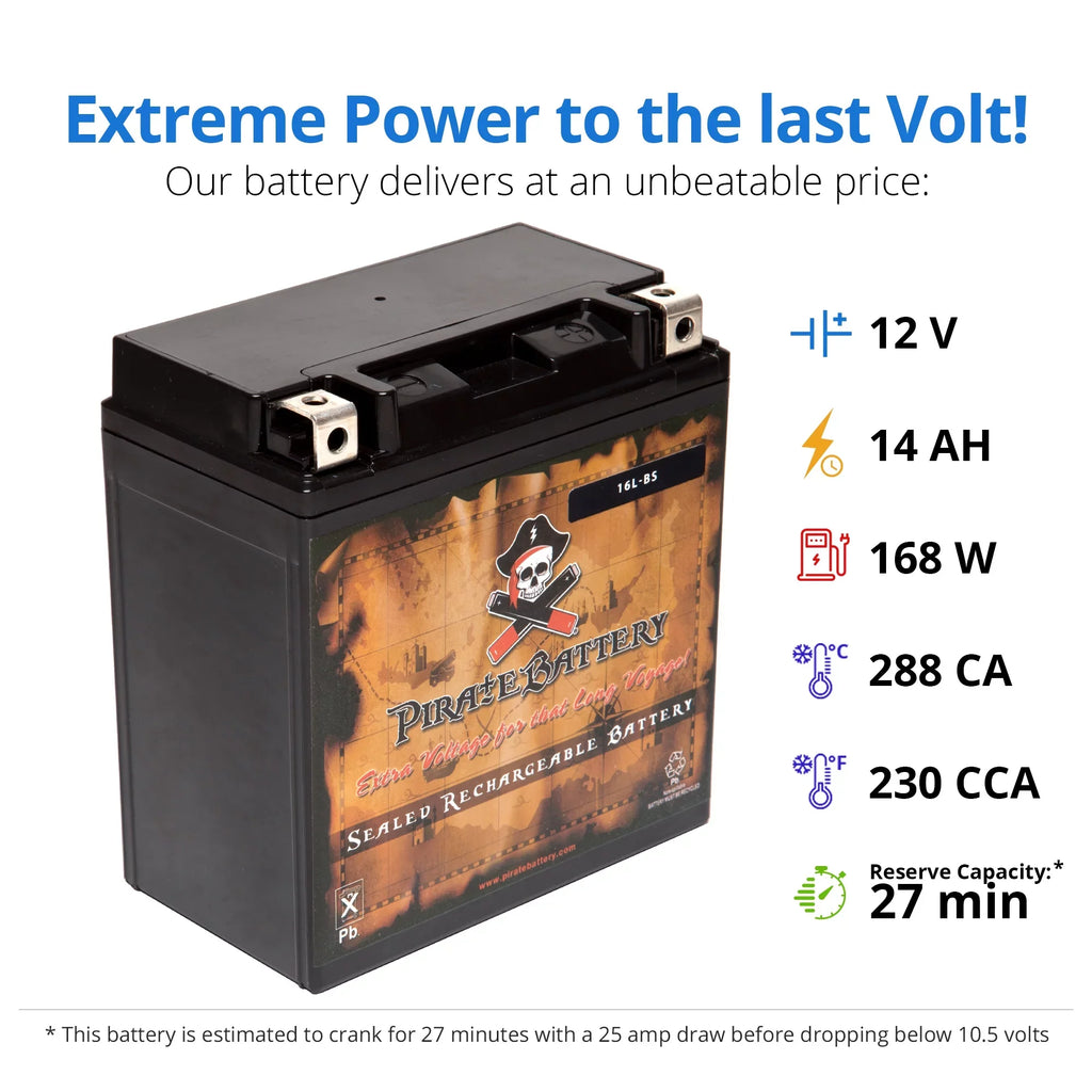 Pirate Battery Ytx16l-bs (16l-bs 12 Volts,14 Ah, 230 Cca) Jet Ski Battery for Yamaha Wave Runner 1993