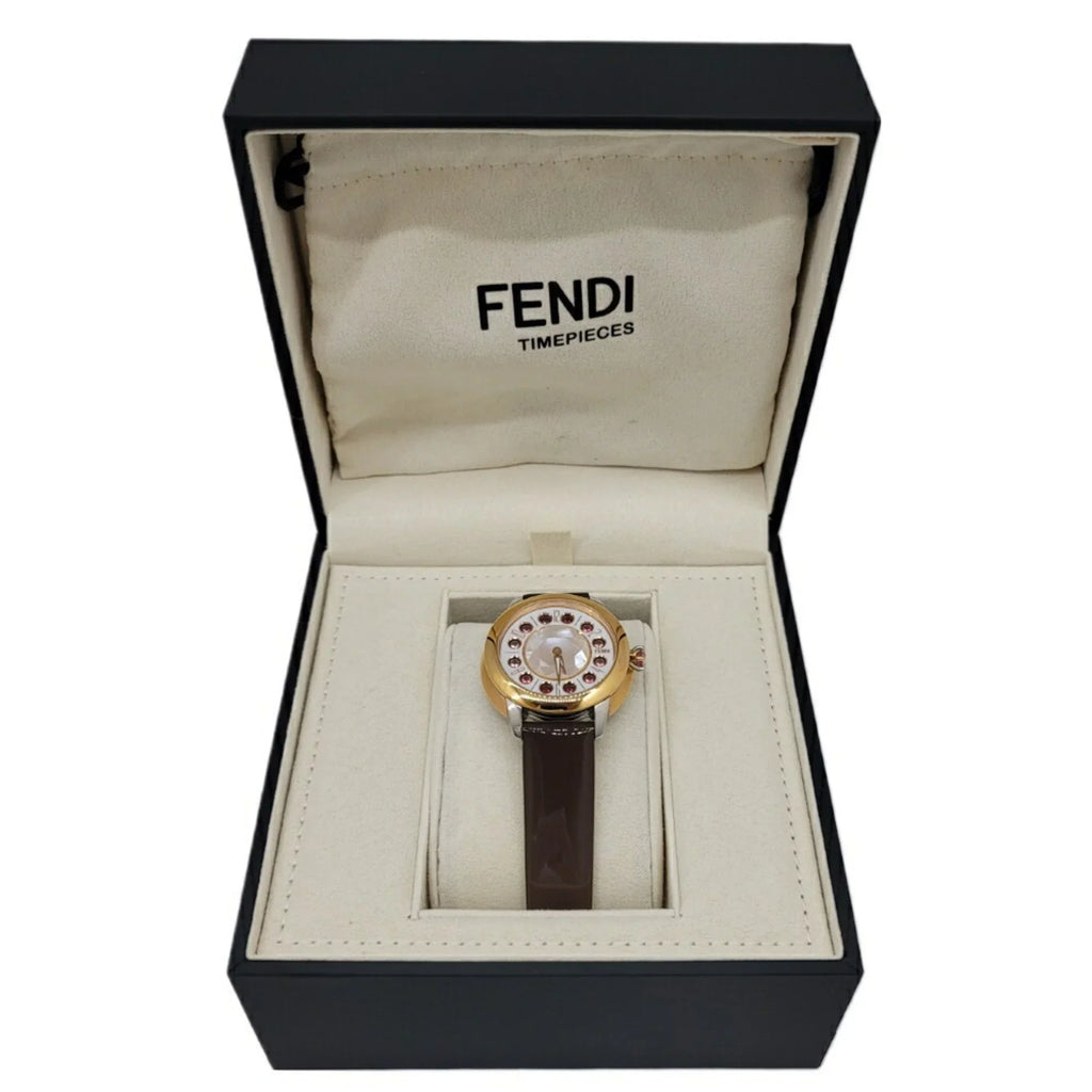 Pre-Owned FENDI Fendi Eye Shine Enamel Belt SS 3 Colors Quartz Brown Watch Clock Fashionable Shell Black Spinel Topaz Women's (Like New)