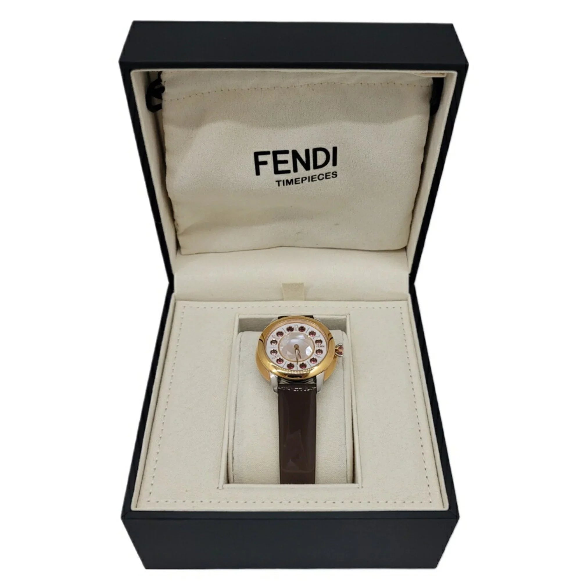 Pre-Owned FENDI Fendi Eye Shine Enamel Belt SS 3 Colors Quartz Brown Watch Clock Fashionable Shell Black Spinel Topaz Women's (Like New)