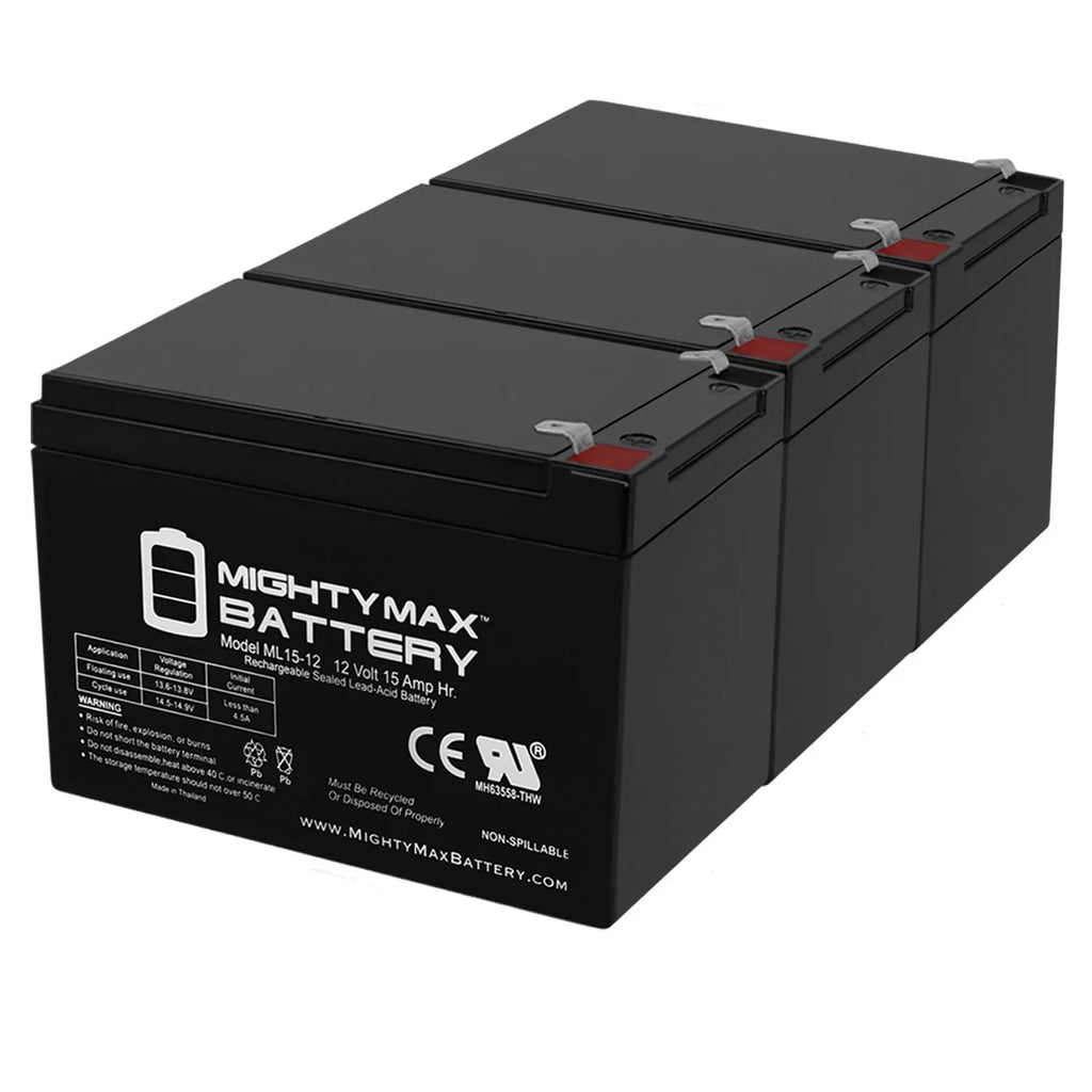 12V 15AH Battery Replacement for EVO 500W Electric Scooter - 3 Pack