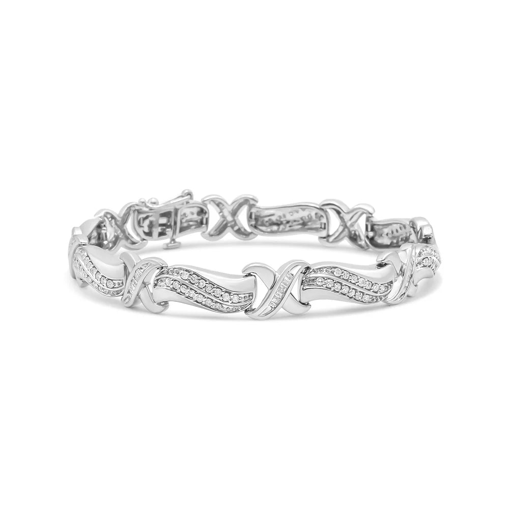 Haus of Brilliance .925 Sterling Silver 1 3/4 Cttw Womens Round cut Box Clasp Diamond Wave and X Link Tennis Bracelet (I-J Color, I3 Clarity) - 7"