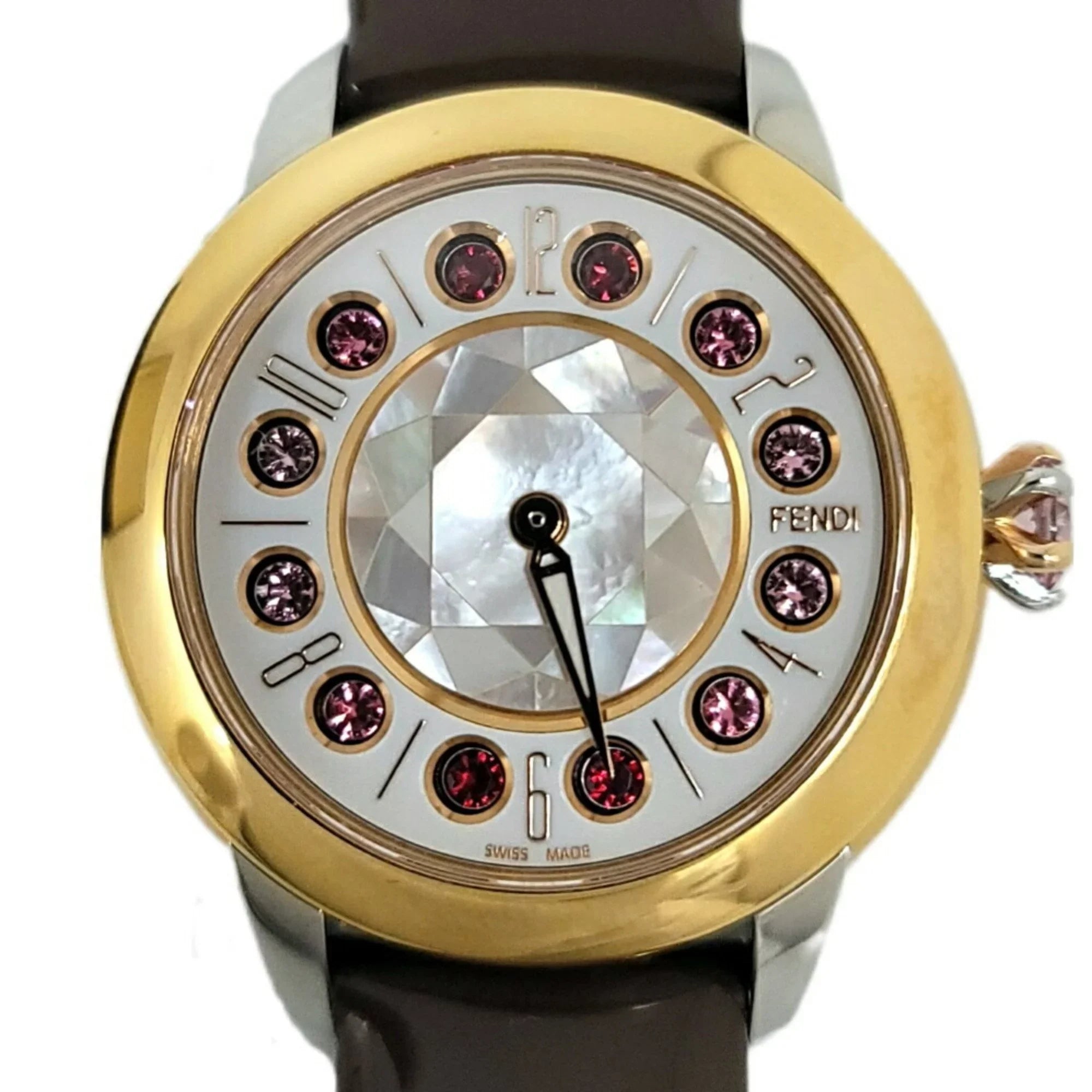 Pre-Owned FENDI Fendi Eye Shine Enamel Belt SS 3 Colors Quartz Brown Watch Clock Fashionable Shell Black Spinel Topaz Women's (Like New)