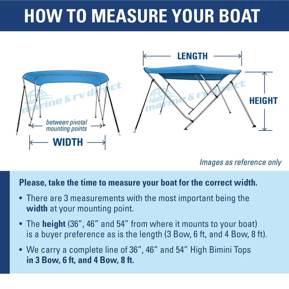 Bimini Top Boat Cover 46" High 3 Bow 6' ft. L x 67" - 72" W Solution Dye Black