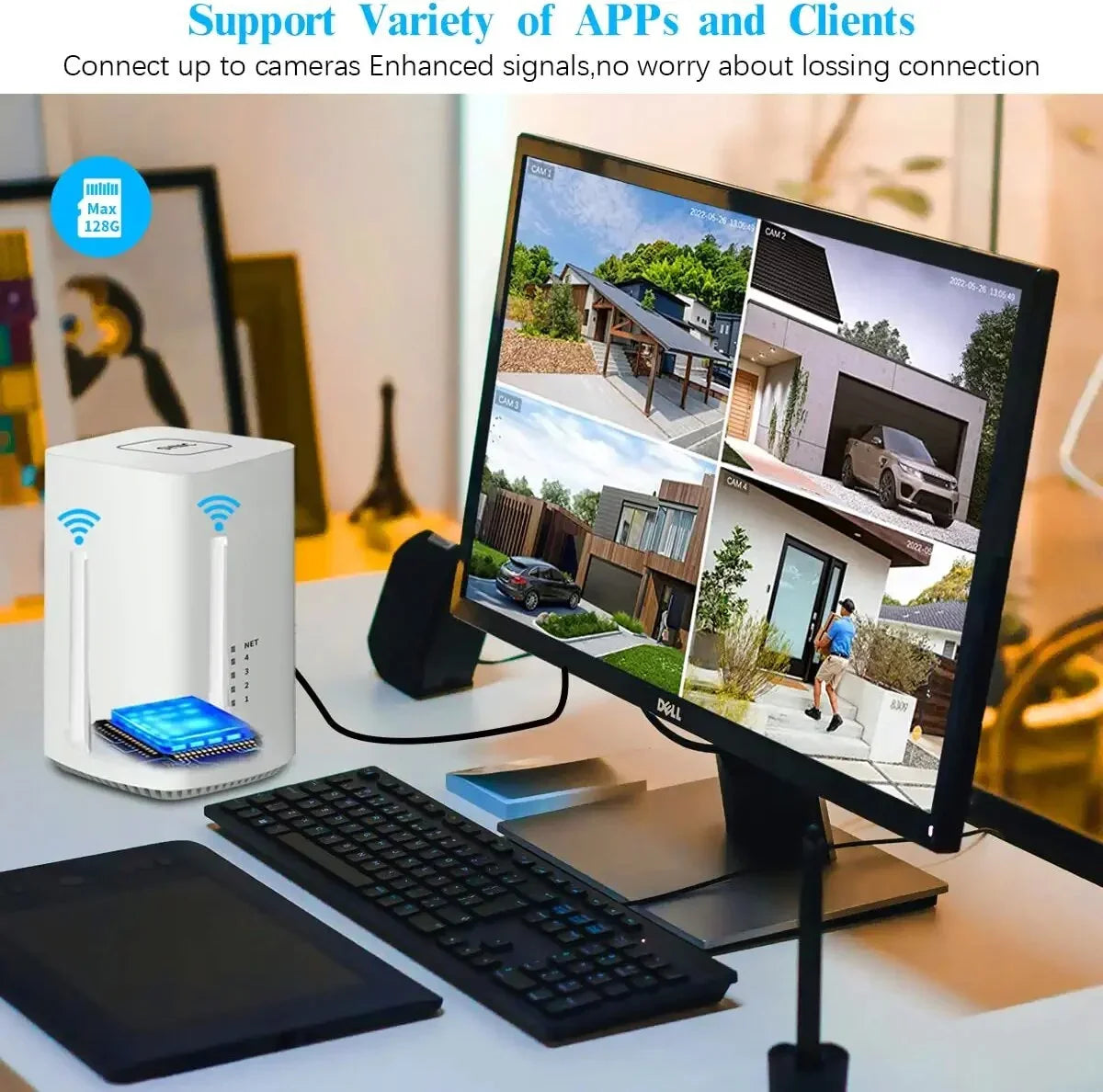 {100% Wire-Free Solar Powered} 2pcs camera system, 2-Way Audio with Dual Antennas, 2K 3.0MP Solar Powered Wireless Camera with Rechargeable Batteries