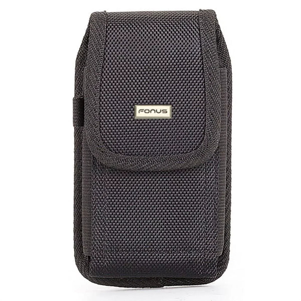Rugged Durable Canvas Case Holster Metal Belt Clip w Black Type-C Retractable USB Cable Charger Power Wire Sync Y1G for ZTE Axon 9 Pro