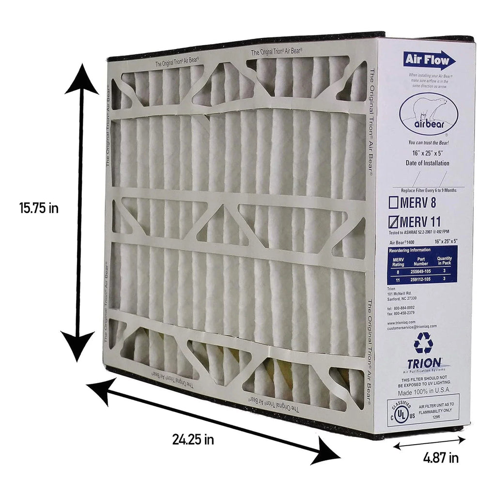 Trion 259112-105 Air Bear 16 x 25 x 5 Inch MERV 11 Air Purifier Filter (3 Pack)
