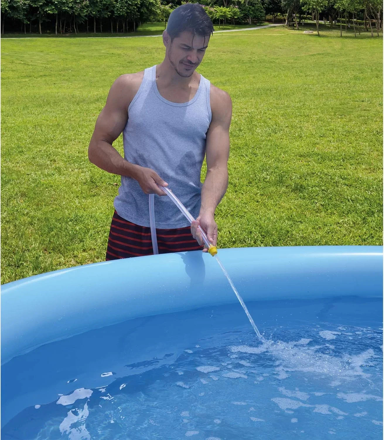 Avenli 8 Foot X 25 Inch 2 To 3 Person Capacity Prompt Set Above Ground InfLatitudeable Outdoor Backyard Swimming Pool, Blue